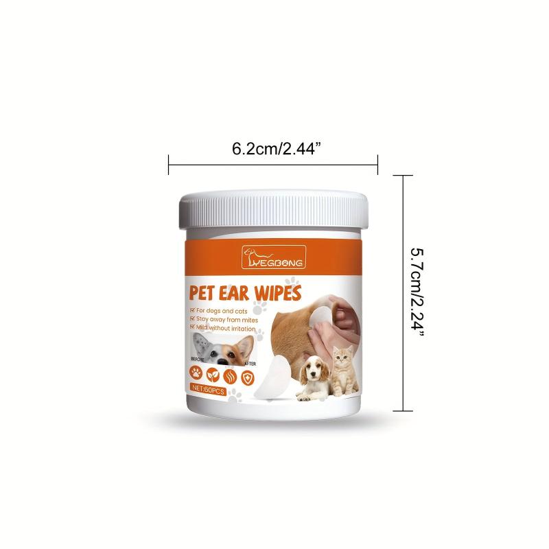 60pcs Pet Ear Cleaning Wipes Dog Ear Mite Removal Odor Proof Cleaning Pads