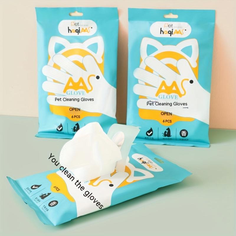 6pcs Pet Cleaning Gloves Wet Wipes for Dog Bathing