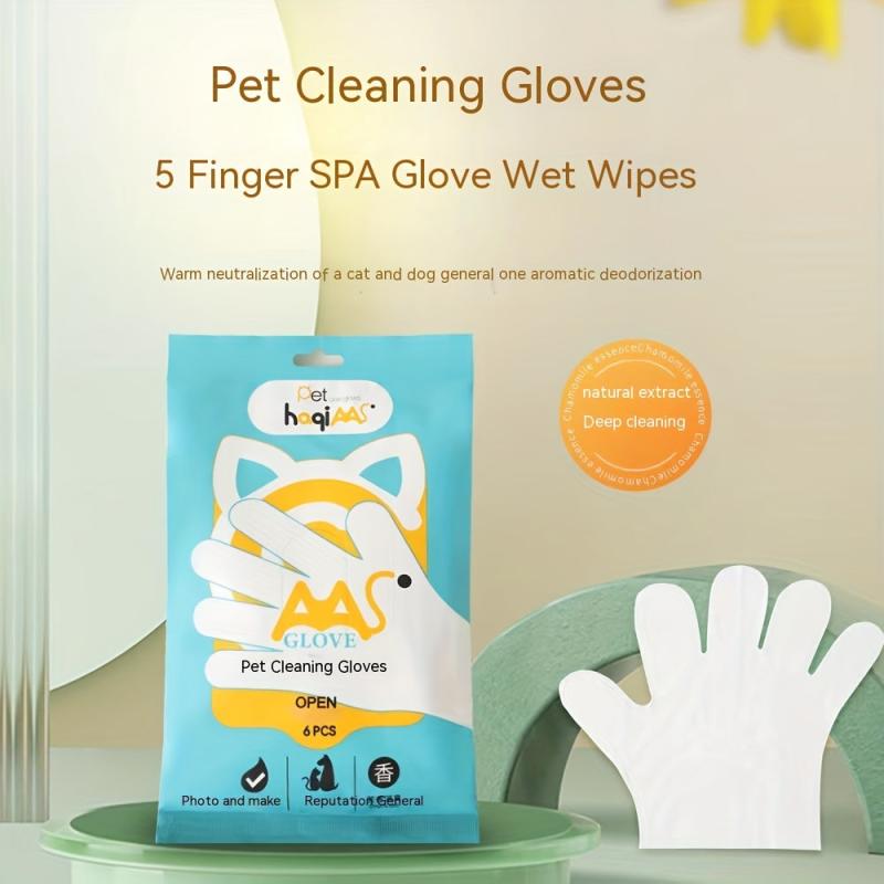 6pcs Pet Cleaning Gloves Wet Wipes for Dog Bathing