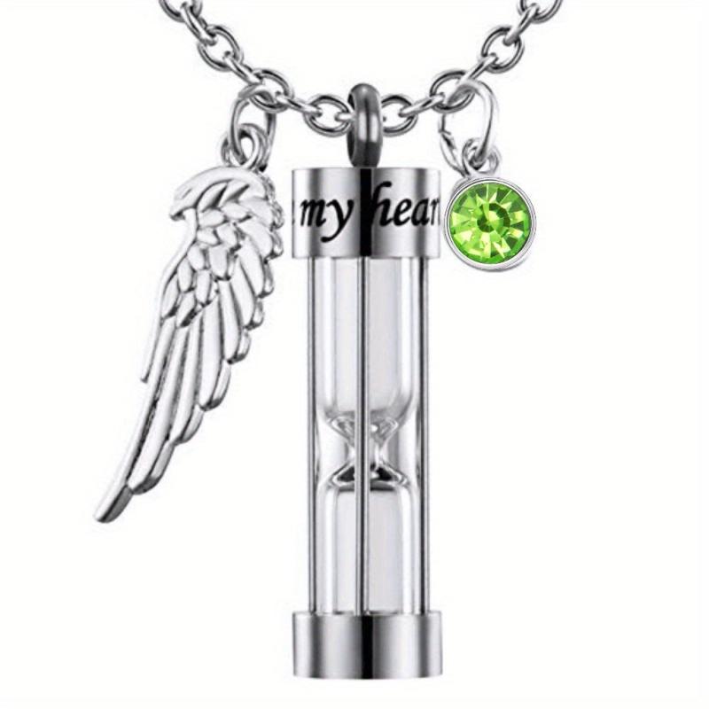 Timeless Hourglass Cremation Necklace with Angel Wing