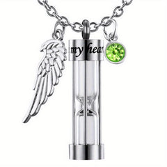 Timeless Hourglass Cremation Necklace with Angel Wing