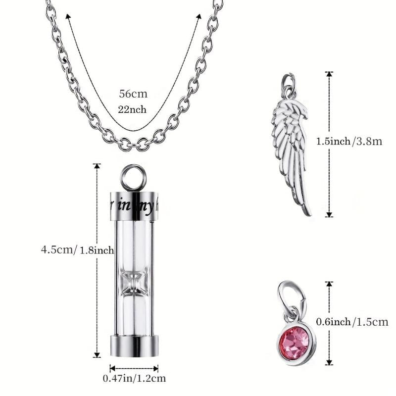 Timeless Hourglass Cremation Necklace with Angel Wing