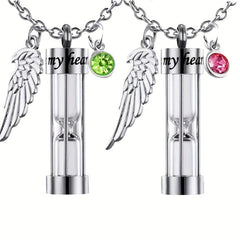 Timeless Hourglass Cremation Necklace with Angel Wing