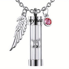 Timeless Hourglass Cremation Necklace with Angel Wing