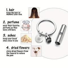 Stainless Steel Pet Paw Cylinder Urn Keychain - Ash Keepsake