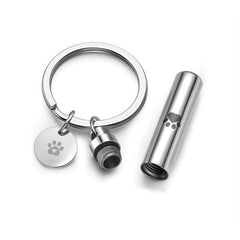 Stainless Steel Pet Paw Cylinder Urn Keychain - Ash Keepsake
