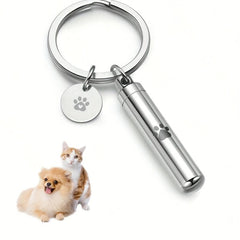 Stainless Steel Pet Paw Cylinder Urn Keychain - Ash Keepsake