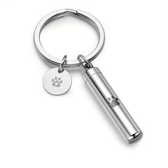 Stainless Steel Pet Paw Cylinder Urn Keychain - Ash Keepsake