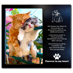 JOEZITON Cat Memorial Gift Personalized Metal Wood Pet Memorial Picture Frame