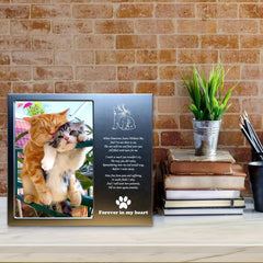 JOEZITON Cat Memorial Gift Personalized Metal Wood Pet Memorial Picture Frame