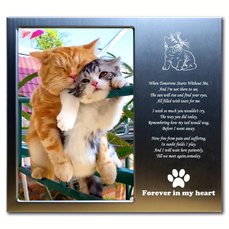 JOEZITON Cat Memorial Gift Personalized Metal Wood Pet Memorial Picture Frame