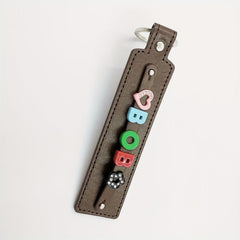Customizable Dark Brown Pet Memorial Keychain with Colorful Letter String