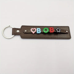 Customizable Dark Brown Pet Memorial Keychain with Colorful Letter String