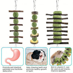 3pc Bunny Rabbit Chew Toys for Teeth Grinding Natural Wood Sticks for Small Pets