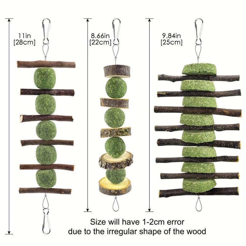 3pc Bunny Rabbit Chew Toys for Teeth Grinding Natural Wood Sticks for Small Pets