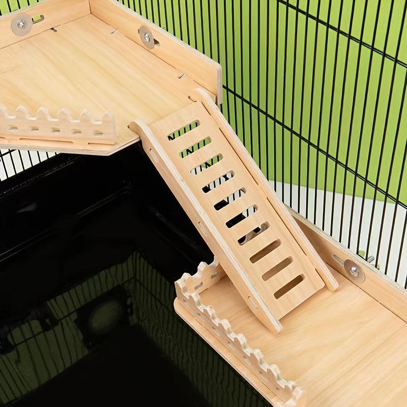 Solid Wood Hamster Platform with Fence Climbing Ladder Toy