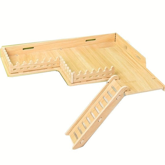 Solid Wood Hamster Platform with Fence Climbing Ladder Toy