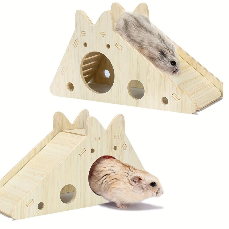 Wooden Hamster House with Ladder and Slide Hideout Toy for Small Animals