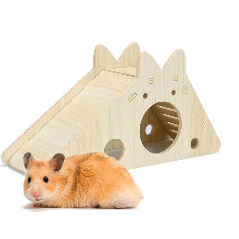 Wooden Hamster House with Ladder and Slide Hideout Toy for Small Animals