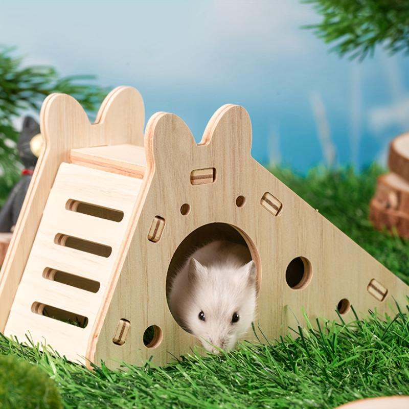 Wooden Hamster House with Ladder and Slide Hideout Toy for Small Animals