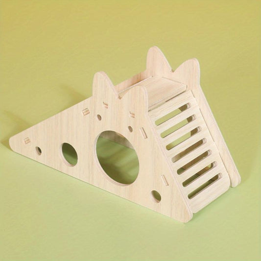 Wooden Hamster House with Ladder and Slide Hideout Toy for Small Animals
