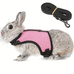 Small Pet Rabbit Harness with Stretchy Leash and Breathable Mesh Vest