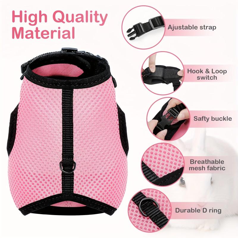 Small Pet Rabbit Harness with Stretchy Leash and Breathable Mesh Vest