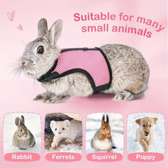 Small Pet Rabbit Harness with Stretchy Leash and Breathable Mesh Vest