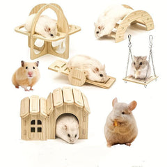 Hamster Wooden House Swing Nest Seesaw Double Villa Toy