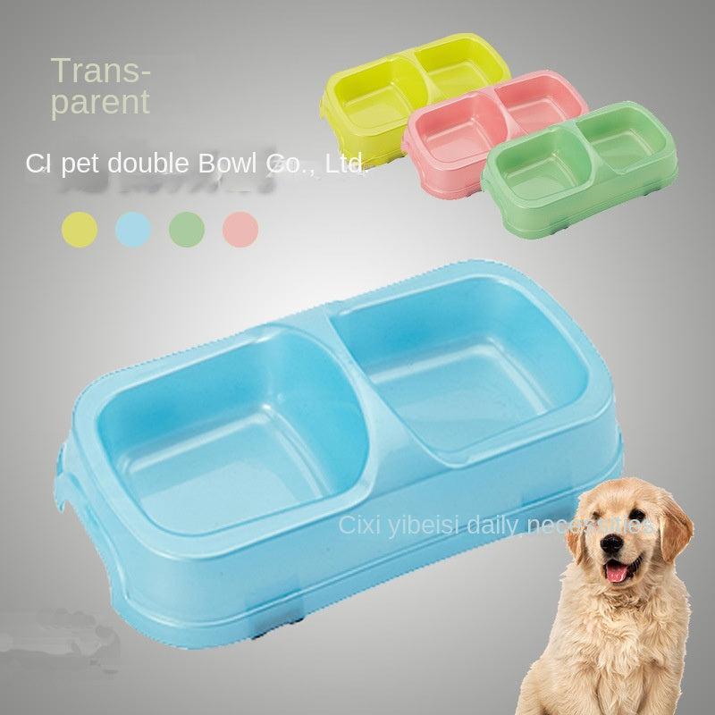 Colorful Transparent Double Bowl Dog and Cat Food Bowl