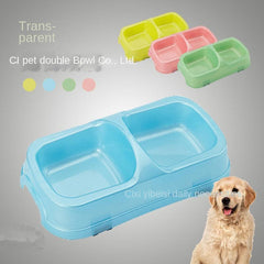 Colorful Transparent Double Bowl Dog and Cat Food Bowl
