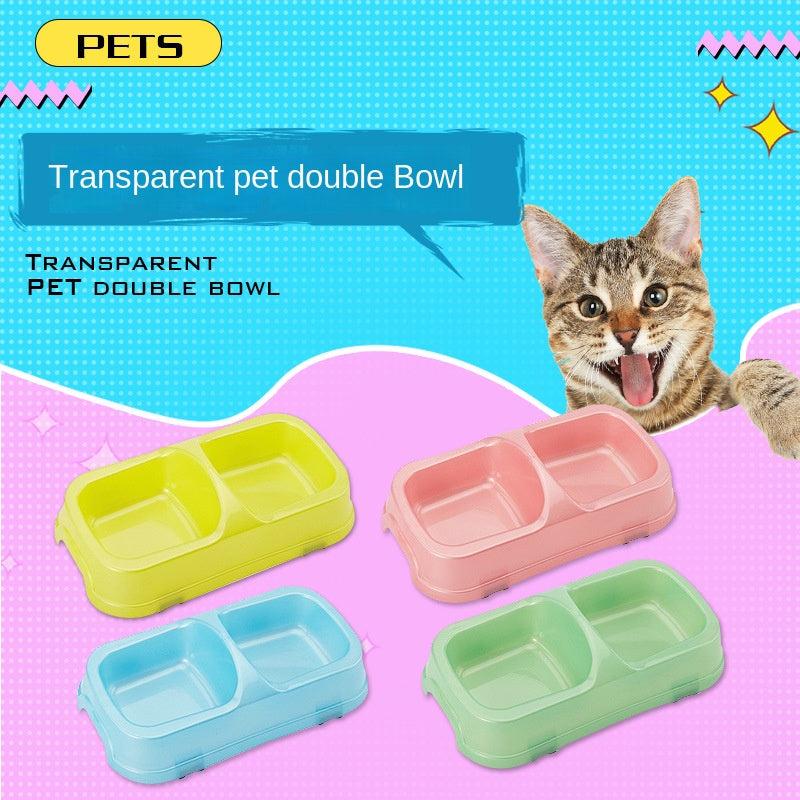 Colorful Transparent Double Bowl Dog and Cat Food Bowl