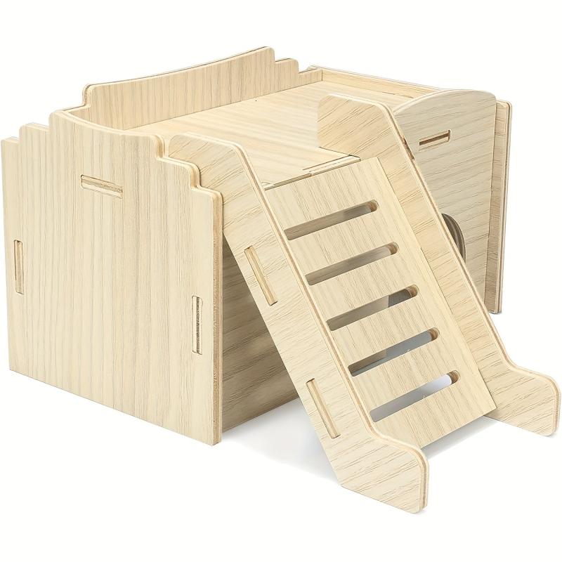 Detachable Wooden Hamster Hideout Cozy House with Toys