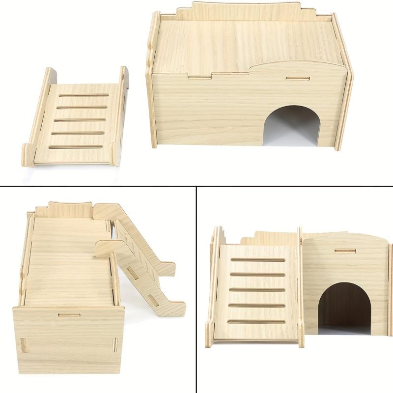 Detachable Wooden Hamster Hideout Cozy House with Toys