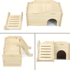 Detachable Wooden Hamster Hideout Cozy House with Toys
