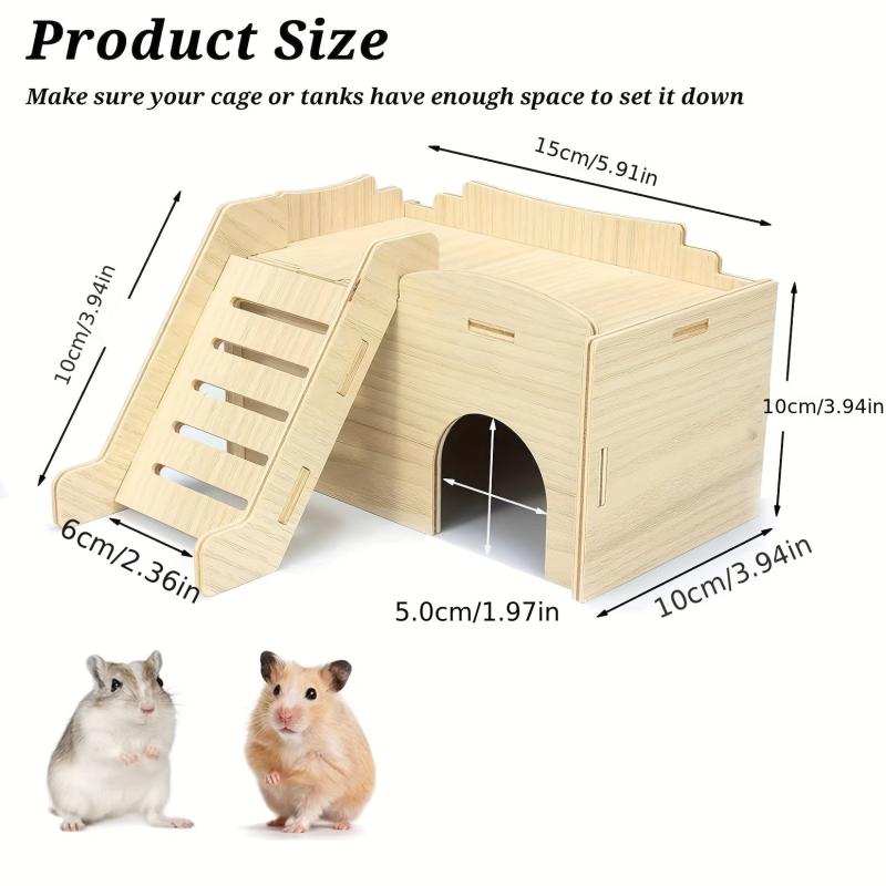 Detachable Wooden Hamster Hideout Cozy House with Toys