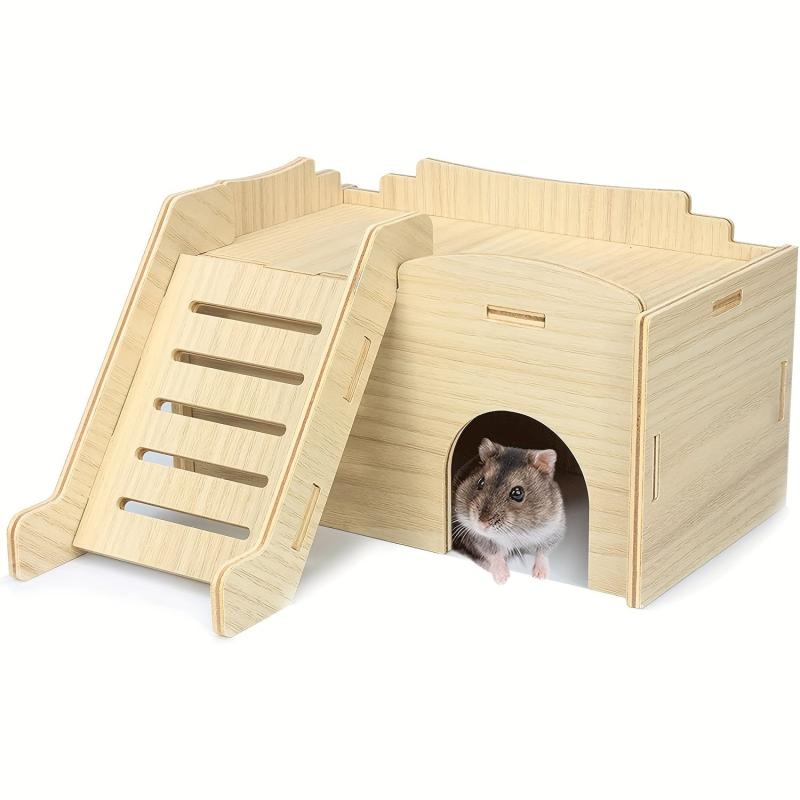Detachable Wooden Hamster Hideout Cozy House with Toys