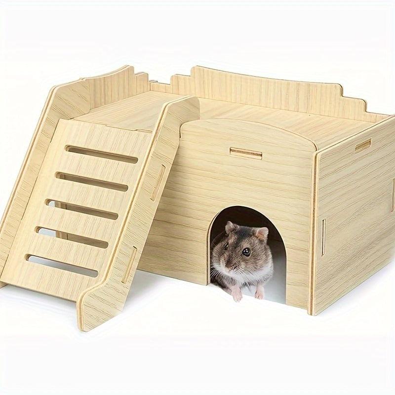 Detachable Wooden Hamster Hideout Cozy House with Toys