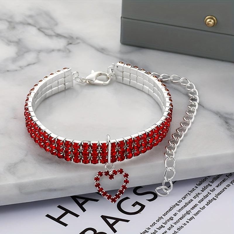 Sparkling Heart Dog Collar Necklace for Parties