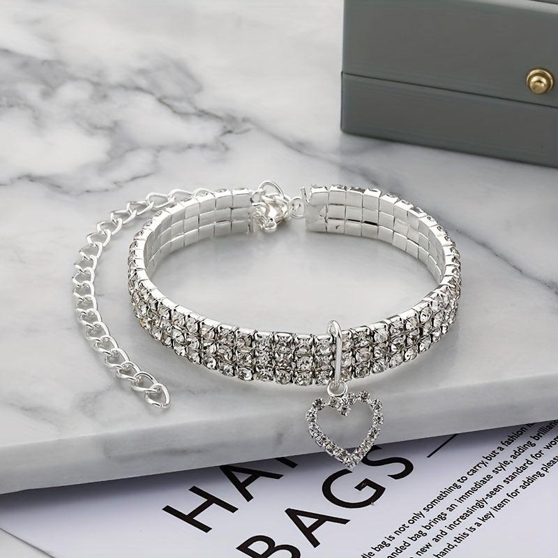 Sparkling Heart Dog Collar Necklace for Parties