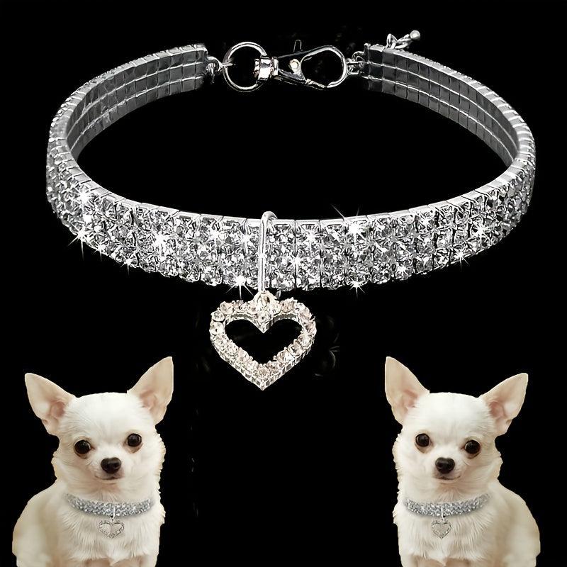 Sparkling Heart Dog Collar Necklace for Parties