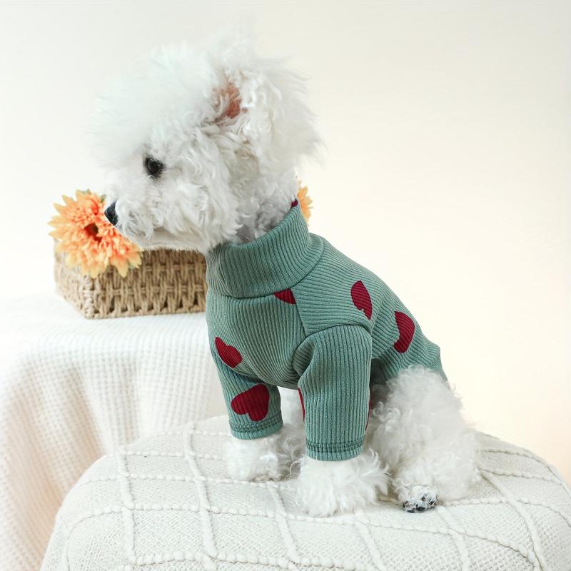 Love Heart Graphic Dog Sweater Green Puppy Bottoming Shirt Pet Pullover Clothes