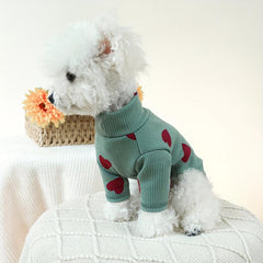 Love Heart Graphic Dog Sweater Green Puppy Bottoming Shirt Pet Pullover Clothes