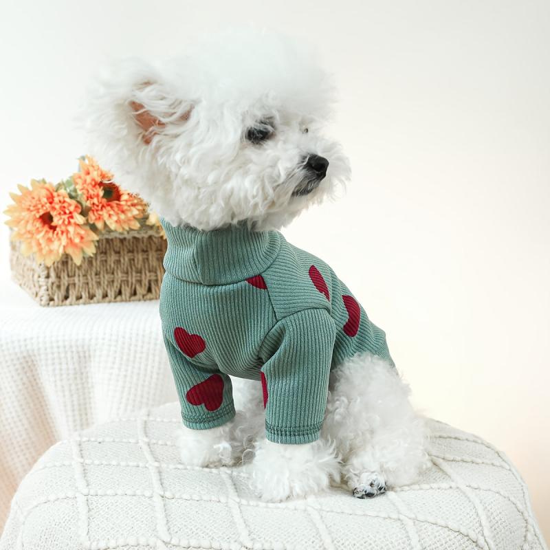 Love Heart Graphic Dog Sweater Green Puppy Bottoming Shirt Pet Pullover Clothes