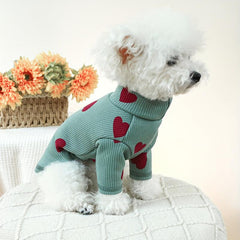 Love Heart Graphic Dog Sweater Green Puppy Bottoming Shirt Pet Pullover Clothes
