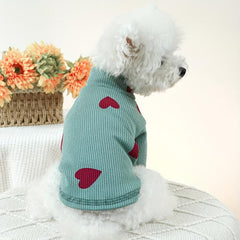 Love Heart Graphic Dog Sweater Green Puppy Bottoming Shirt Pet Pullover Clothes