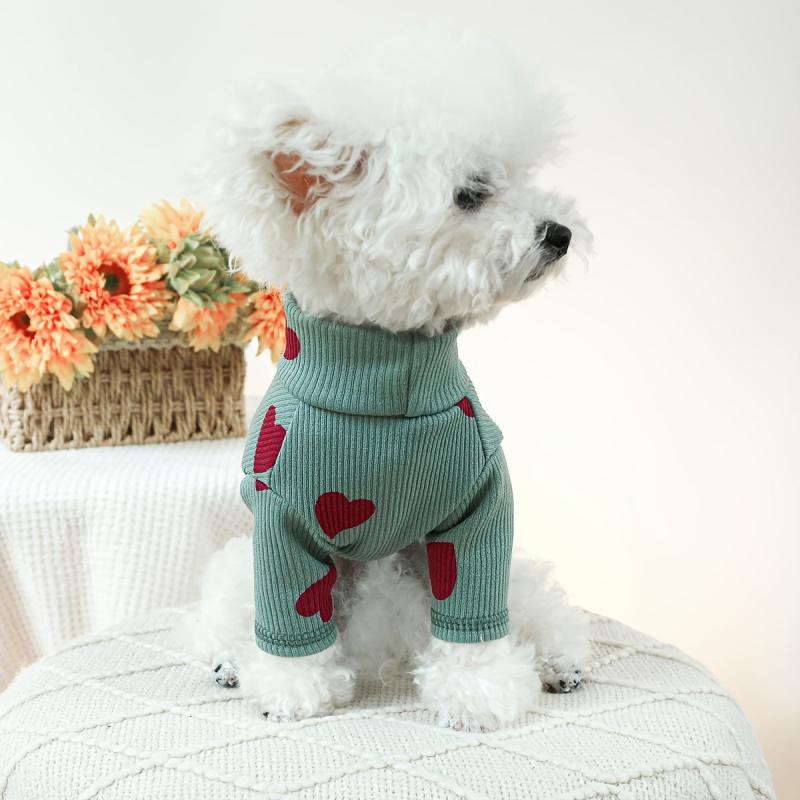 Love Heart Graphic Dog Sweater Green Puppy Bottoming Shirt Pet Pullover Clothes