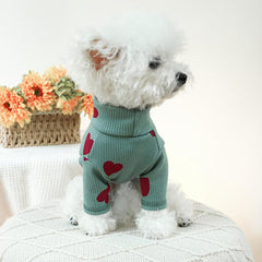 Love Heart Graphic Dog Sweater Green Puppy Bottoming Shirt Pet Pullover Clothes