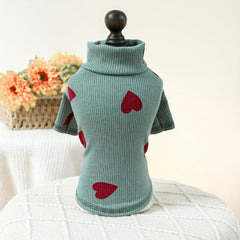 Love Heart Graphic Dog Sweater Green Puppy Bottoming Shirt Pet Pullover Clothes