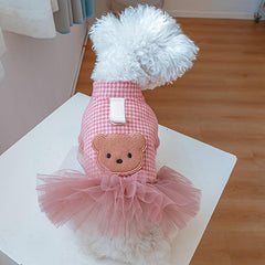 Houndstooth Pet Coat with Bear Embroidery